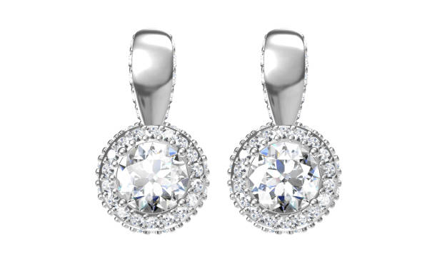 piękne diamentowe kolczyki izolowane na białym (renderowanie 3d) - diamond earrings zdjęcia i obrazy z banku zdjęć