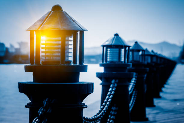 Light Fixtures Against Sea,shot in Qingdao,China.