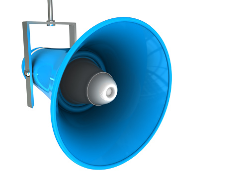 3d illustration of blue megaphone isolated over white background