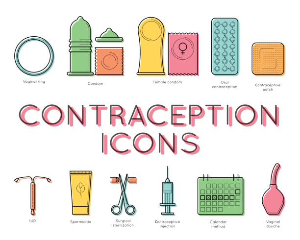 ilustrações de stock, clip art, desenhos animados e ícones de contraception lineart design, medical concept - contraceção