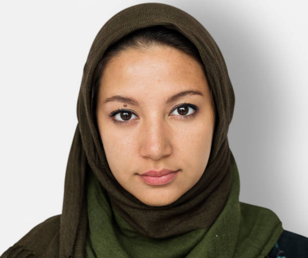 istock Arabian Woman Face Covered with Hijab Studio Portrait 669854088