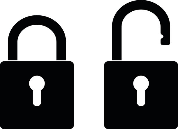 Locked and unlocked padlock closed and open locks icon. One of set web icons padlock stock illustrations