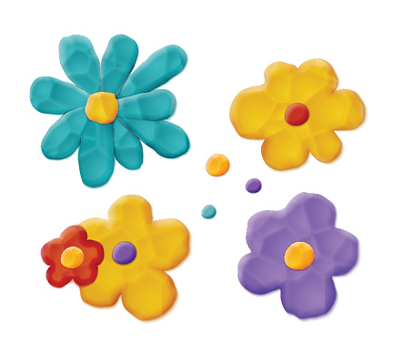 Plasticine Hand Made Flowers. Vector Quality Modeling Clay Texture