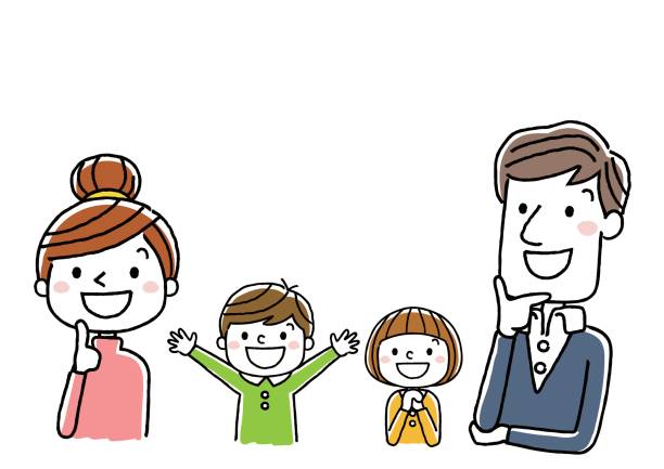 4 인 가족: 상상 미소 보고, - 未来 stock illustrations