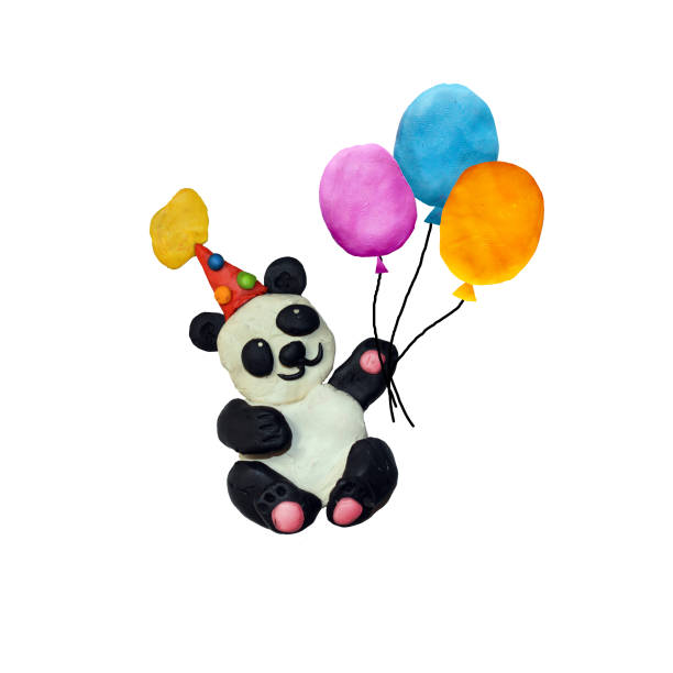 Plasticine  baby panda in party hat sculpture isolated