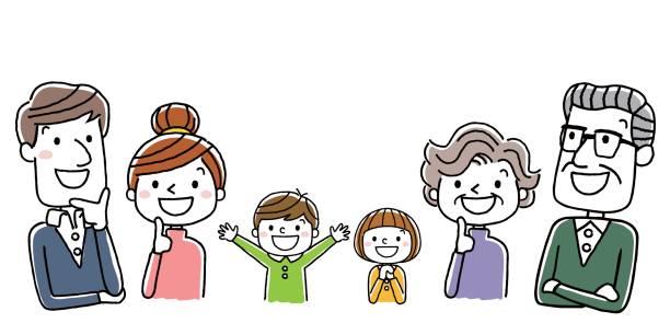 3 kuşaktır aile: gülümsemeye ararken, düşünme - 未来 stock illustrations