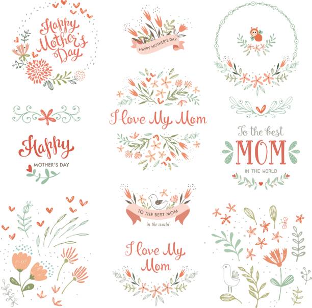 muttertag blumen elements_14 - greeting card flower mothers day tulip stock-grafiken, -clipart, -cartoons und -symbole