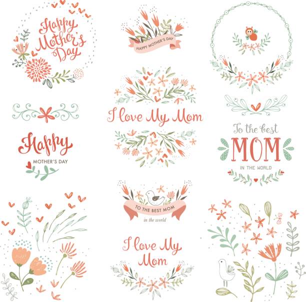dzień matki kwiatowy elements_14 - frame bird flower label stock illustrations