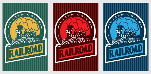 A set of colorful retro posters with a vintage locomotive. Vector illustration A set of colorful retro posters with a vintage locomotive. Vector illustration aboard stock illustrations