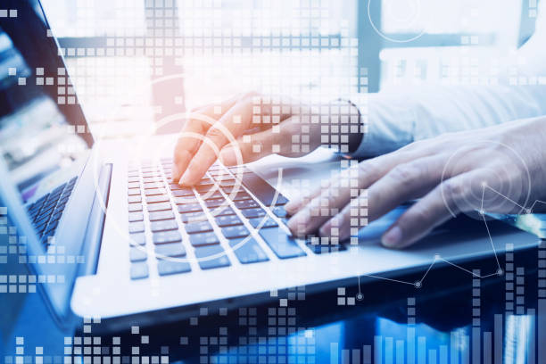 Businessman working with laptop,digital diagram