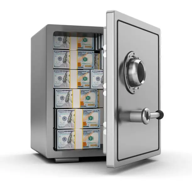 Vector illustration of safe with money