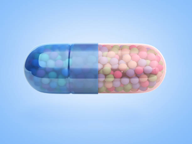 istock medical pill 3d illustration isolated on the blue 669890652