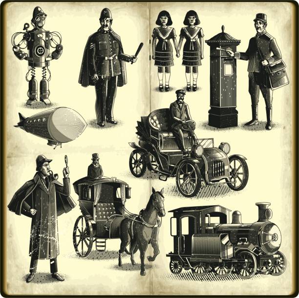 Victorian Era Set Victorian Era illustrations, eps9 detective illustrations stock illustrations