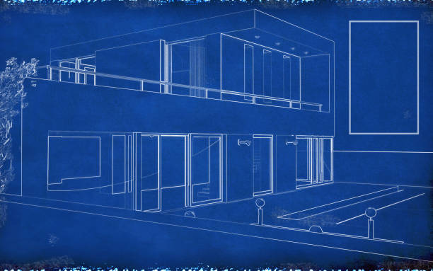 Blueprint Paper - Blank Photoshop composite design of blank blueprint paper. photoshop texture stock pictures, royalty-free photos & images