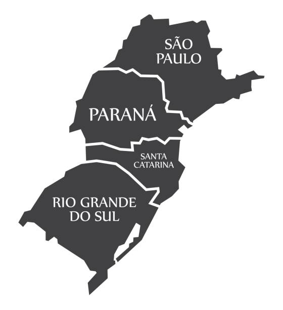 ilustraciones, imágenes clip art, dibujos animados e iconos de stock de sao paulo - paraná - santa catarina - rio grande do sul map brazil ilustración - rio grande illustrations