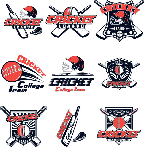 Vector set logo for cricket game for design, advertisement, print web isolated on white background Vector set logo for cricket game for design, advertisement, print web isolated on white background cricket team stock illustrations