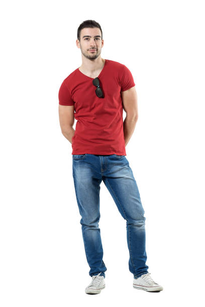 istock Cool relaxed young casual man with sunglasses hooked on shirt collar. 669908546