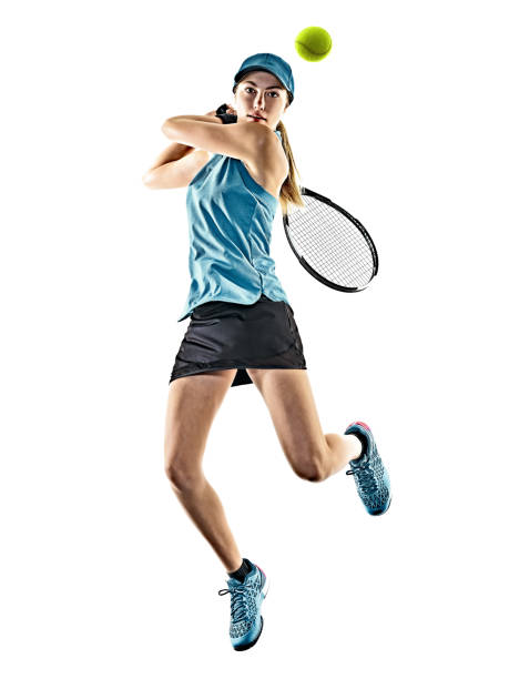 tennis frauen isoliert-silhouette - sportmatch stock-fotos und bilder