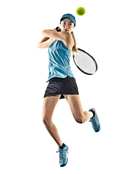 tennis woman isolated silhouette one young caucasian tennis woman isolated in silhouette on white background tennis stock pictures, royalty-free photos & images