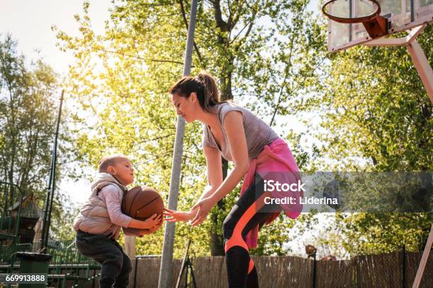 Mother And Son Stock Photo - Download Image Now - Activity, Basket, Basketball - Sport