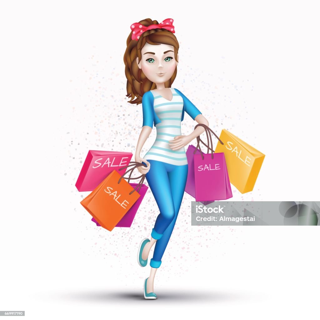 Cartoon Girl On A Shopping Spree Stock Illustration - Download Image Now -  Retail, Shopping, Teenage Girls - iStock