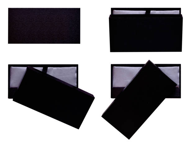 istock set Wooden box, elegant black package isolated 669920858