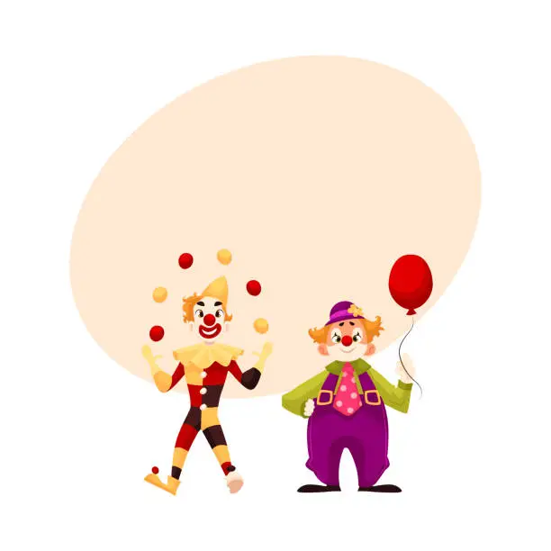 Vector illustration of Two cheerful clown on a holiday