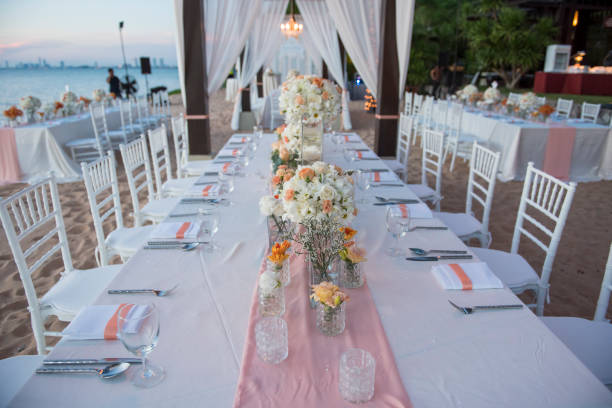 istock wedding The elegant dinner table on the beach 669923126
