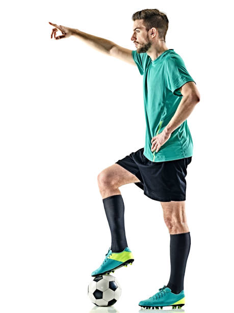 istock one soccer player man standing isolated white background 669923330