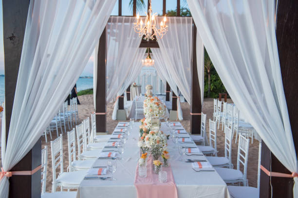 istock wedding The elegant dinner table on the beach 669923388