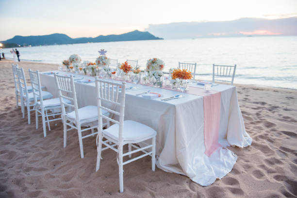 istock wedding The elegant dinner table on the beach 669930212