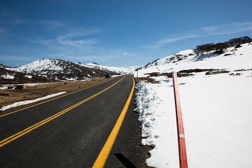 View of Kosciuszko Road at Charlotte Pass, new South Wales in late spring, Shot with a Canon 5D Mk3 camera.