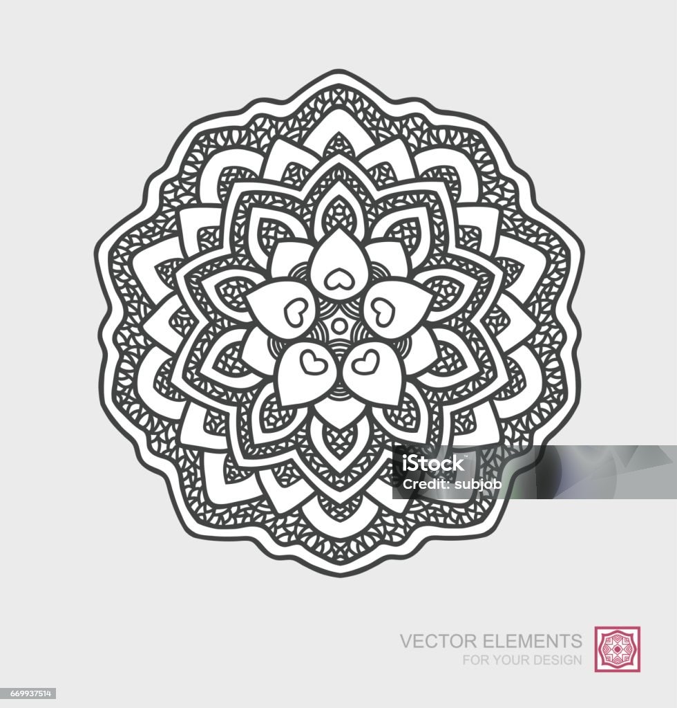 Floral abstract ornament of round shape. Mandala, graphic elements are drawn by hand. Modernistic Art. Abstract stock vector