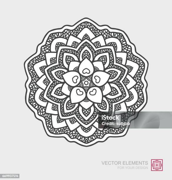 Floral Abstract Ornament Of Round Shape Mandala Graphic Elements Are Drawn By Hand Modernistic Art Stock Illustration - Download Image Now