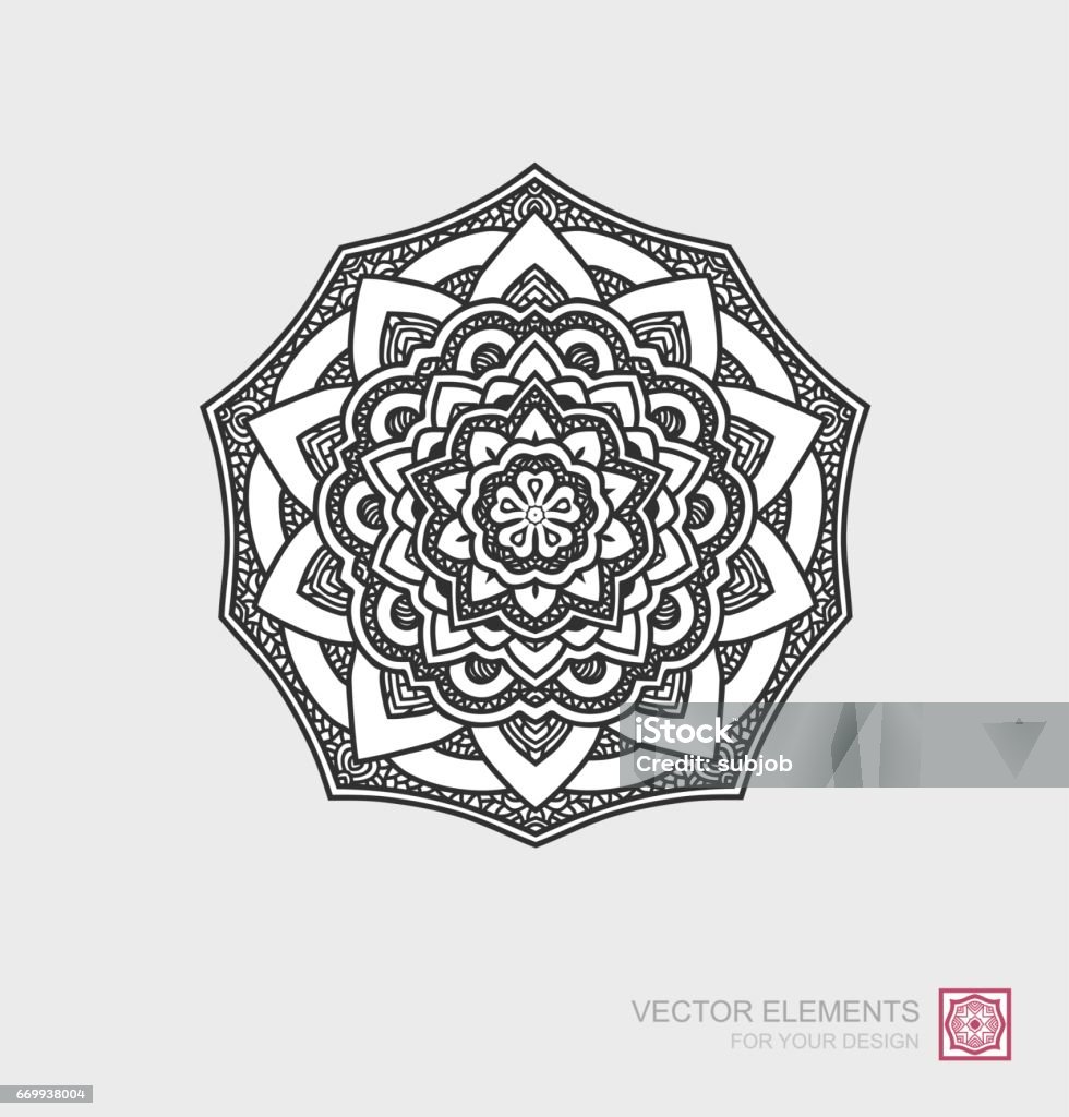 Floral abstract ornament of round shape. Mandala, graphic elements are drawn by hand. Modernistic Art. Abstract stock vector