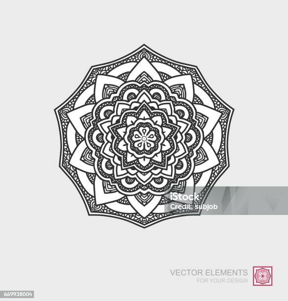 Floral Abstract Ornament Of Round Shape Mandala Graphic Elements Are Drawn By Hand Modernistic Art Stock Illustration - Download Image Now