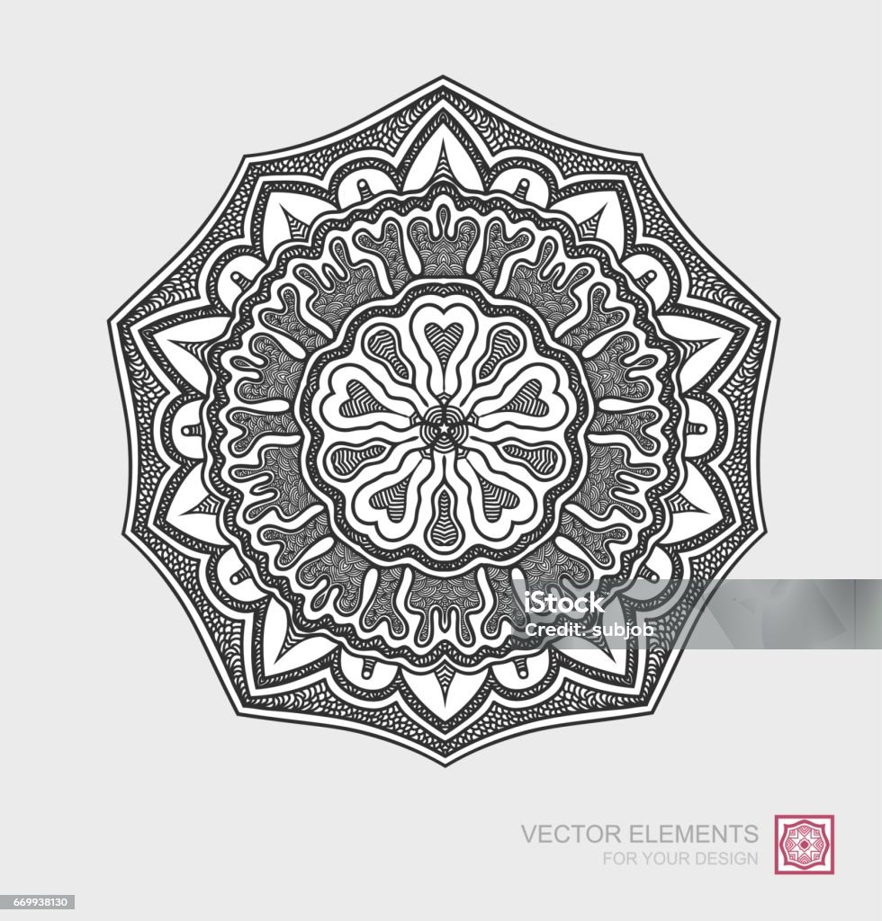 Floral abstract ornament of round shape. Mandala, graphic elements are drawn by hand. Modernistic Art. Abstract stock vector