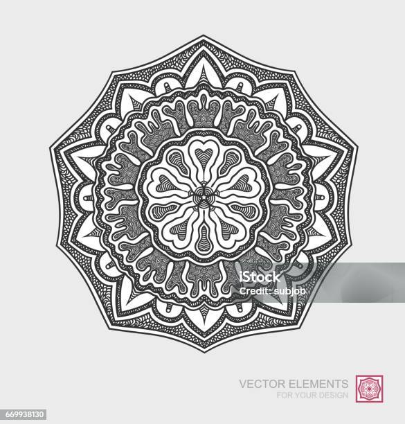 Floral Abstract Ornament Of Round Shape Mandala Graphic Elements Are Drawn By Hand Modernistic Art Stock Illustration - Download Image Now