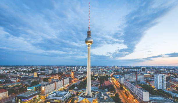 istock Berlin skyline panorama with TV tower at Alexanderplatz at night, Germany 669941016