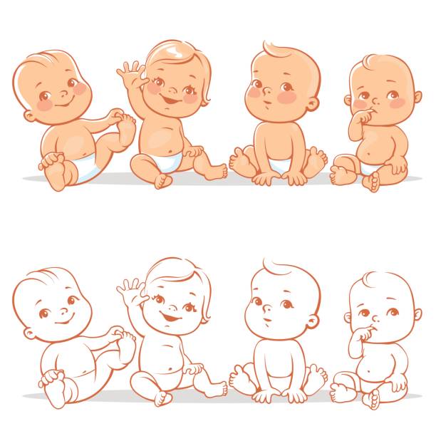 ilustrações, clipart, desenhos animados e ícones de conjunto de bebês bonitos. - human face child little boys human head