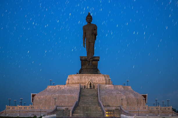 istock Black Buddha statue and star in Khonkaen Thailand 669941270