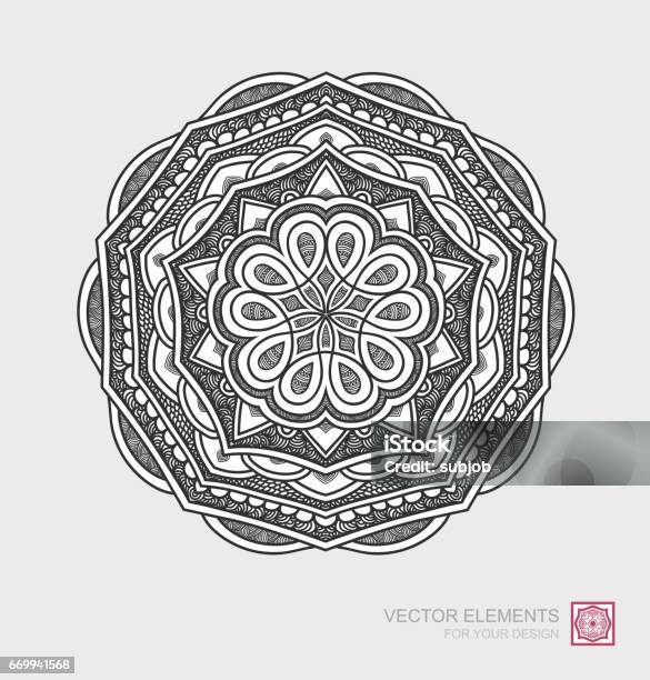 Floral Abstract Ornament Of Round Shape Mandala Graphic Elements Are Drawn By Hand Modernistic Art Stock Illustration - Download Image Now