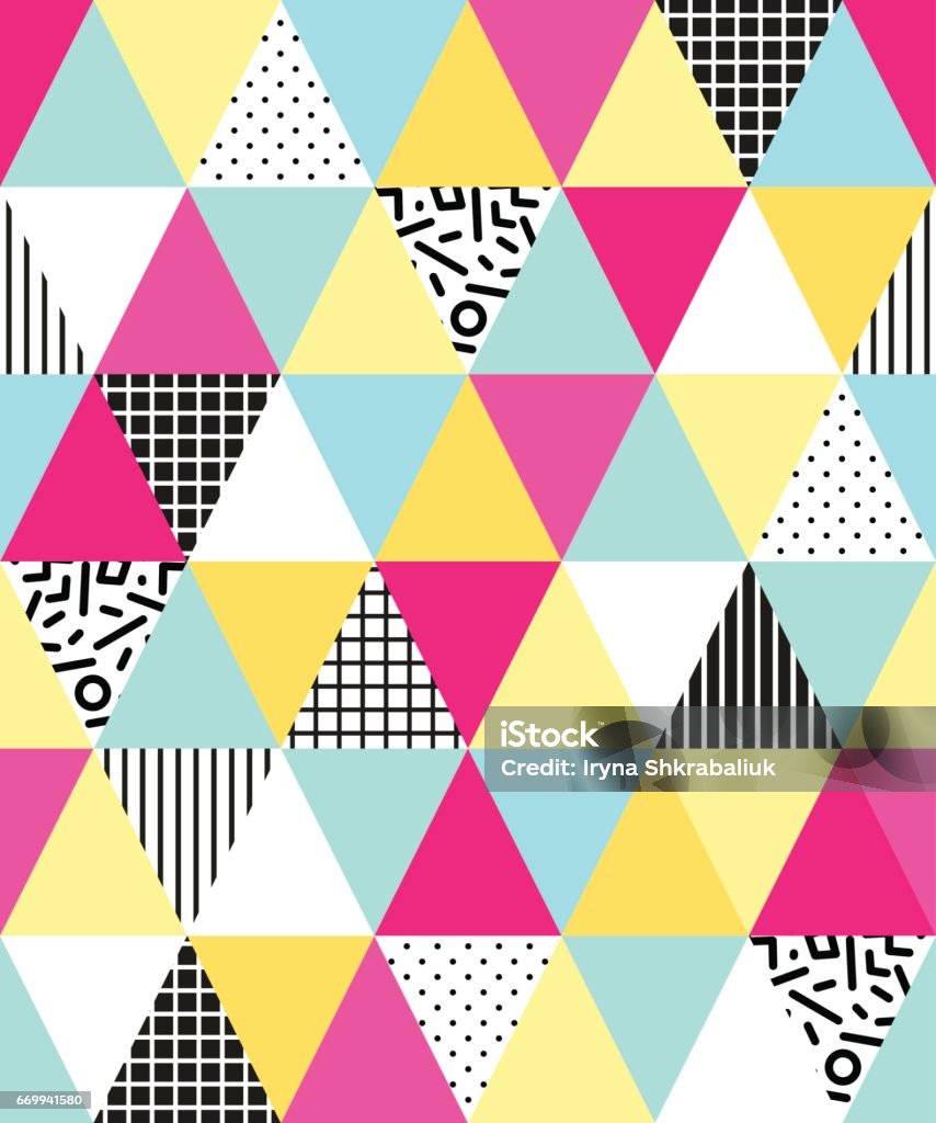 80s Triangular Pattern Cute 80s Style Seamless Geometric Pattern With Triangles Stock ...