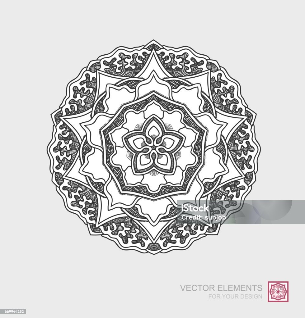 Floral abstract ornament of round shape. Mandala, graphic elements are drawn by hand. Modernistic Art. Abstract stock vector