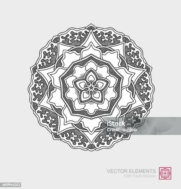 Floral Abstract Ornament Of Round Shape Mandala Graphic Elements Are Drawn By Hand Modernistic Art Stock Illustration - Download Image Now