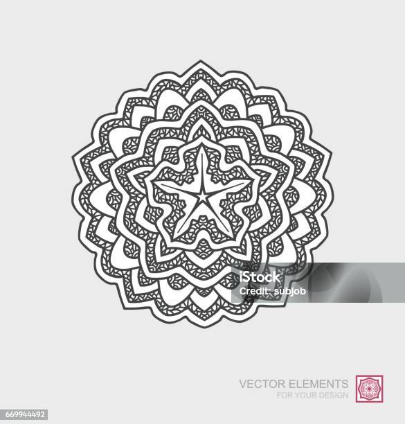 Floral Abstract Ornament Of Round Shape Mandala Graphic Elements Are Drawn By Hand Modernistic Art Stock Illustration - Download Image Now