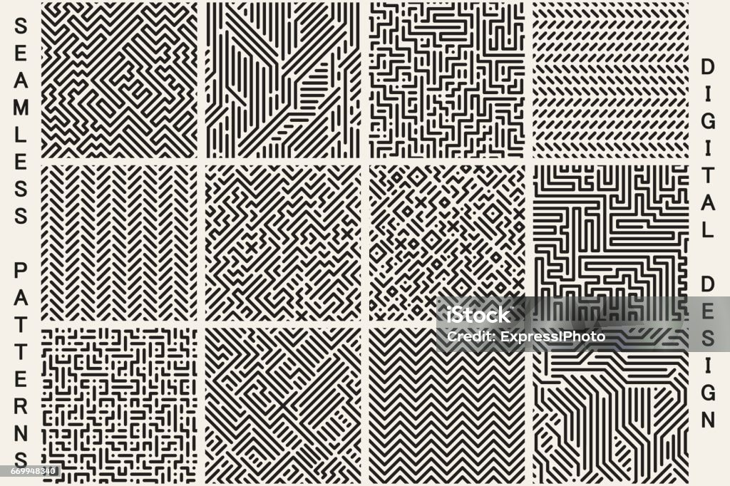 Collection of striped seamless geometric patterns. Collection of striped seamless geometric patterns. Digital design. Pattern stock vector
