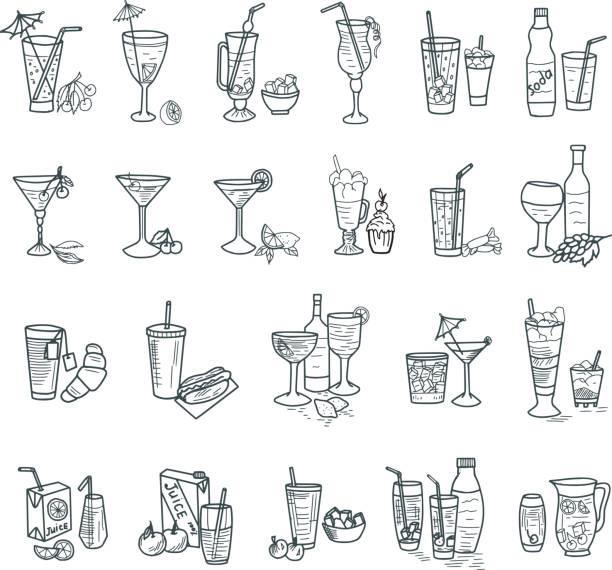 ilustraciones, imágenes clip art, dibujos animados e iconos de stock de garabatos de cócteles - apple martini