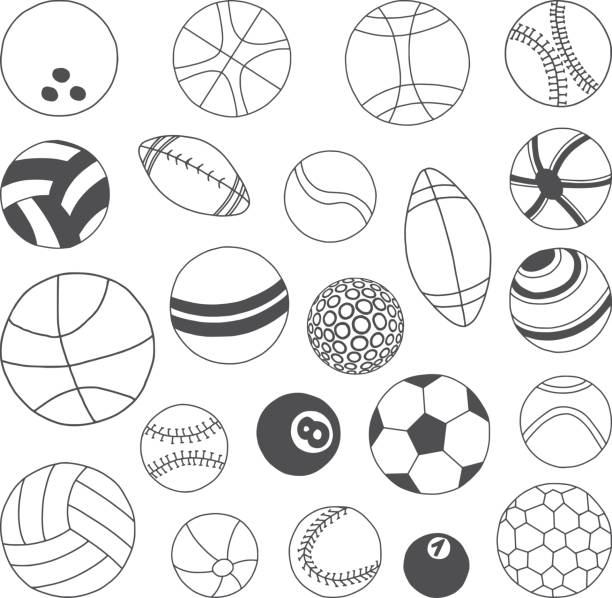 ilustrações, clipart, desenhos animados e ícones de conjunto de bolas doodles - tennis ball american football football