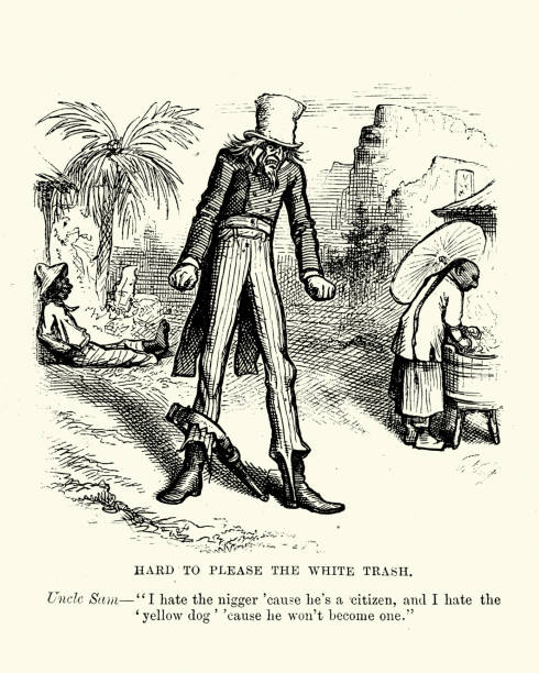Vintage engraving of a 19th Century Satire on racism in the USA